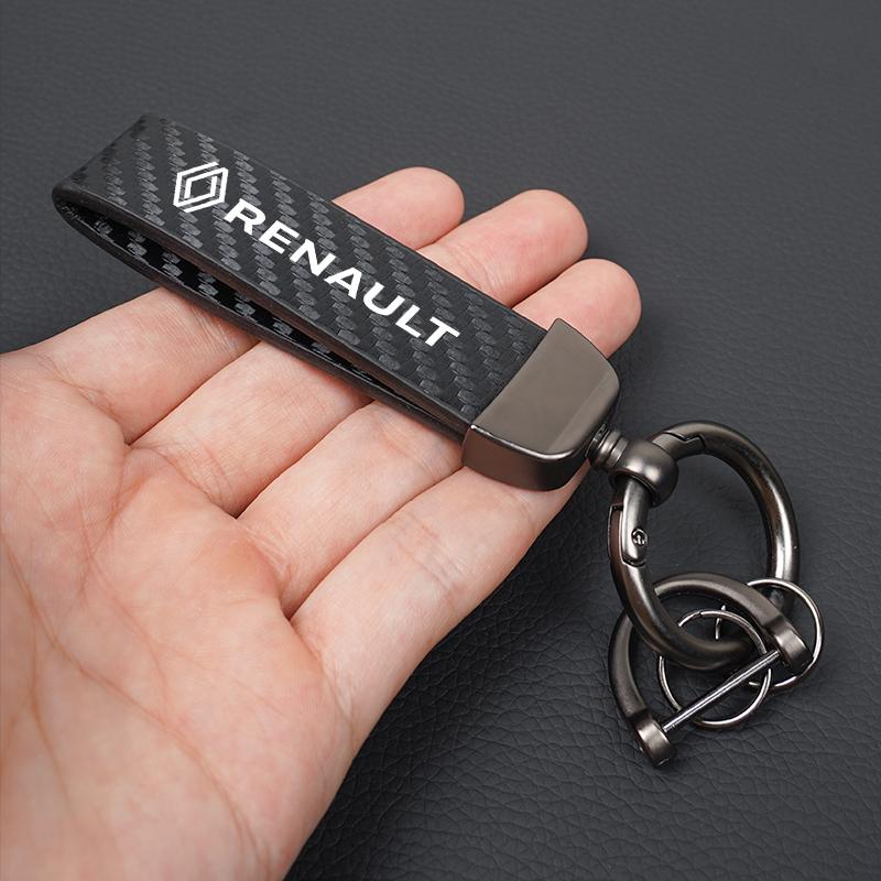 Interior Stickers Zinc Alloy Car Key Chain Ring Carbon Leather Keyring Accessories For Renault Clio QM6 Kadjar Megane Koleos Esp