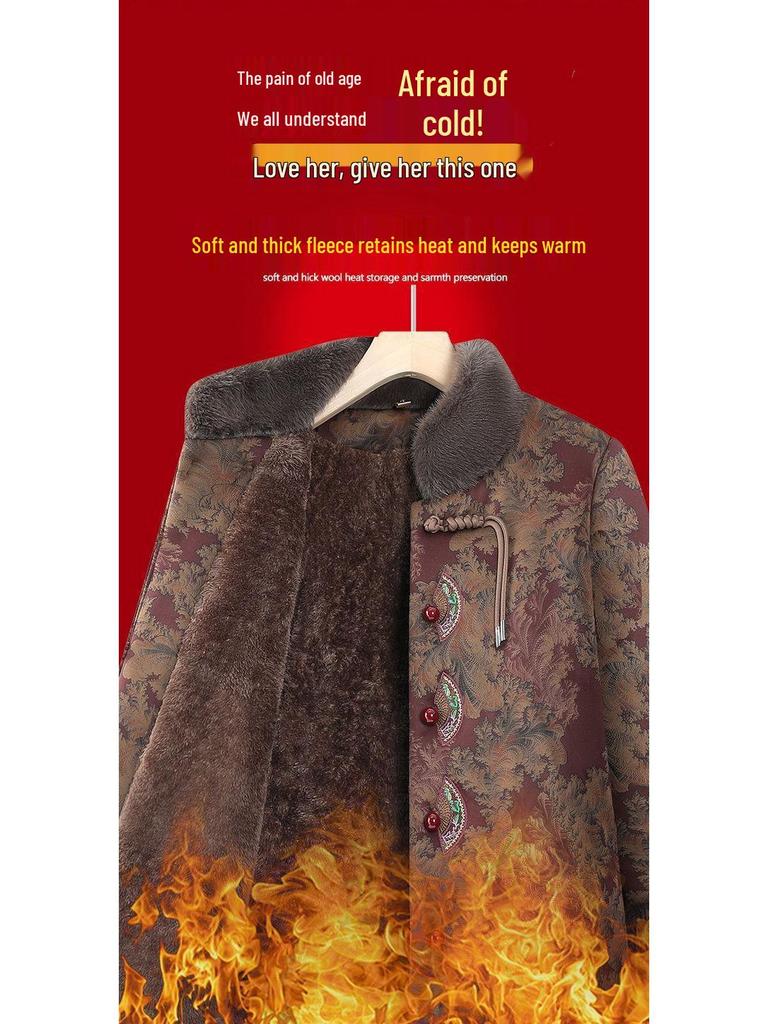 Grandma's Winter Cotton Coat: Women's Thick Velvet-Lined Outerwear for Elderly Ladies