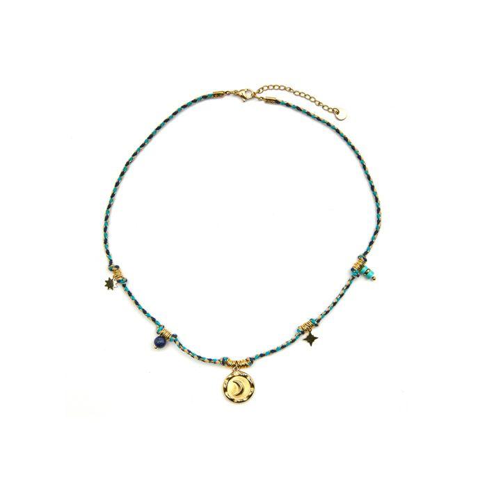 Collier - LUXENTER - Liskel - Cristal Bleu Foncé - Or Jaune 18k - 42cm + 3cm D'extension