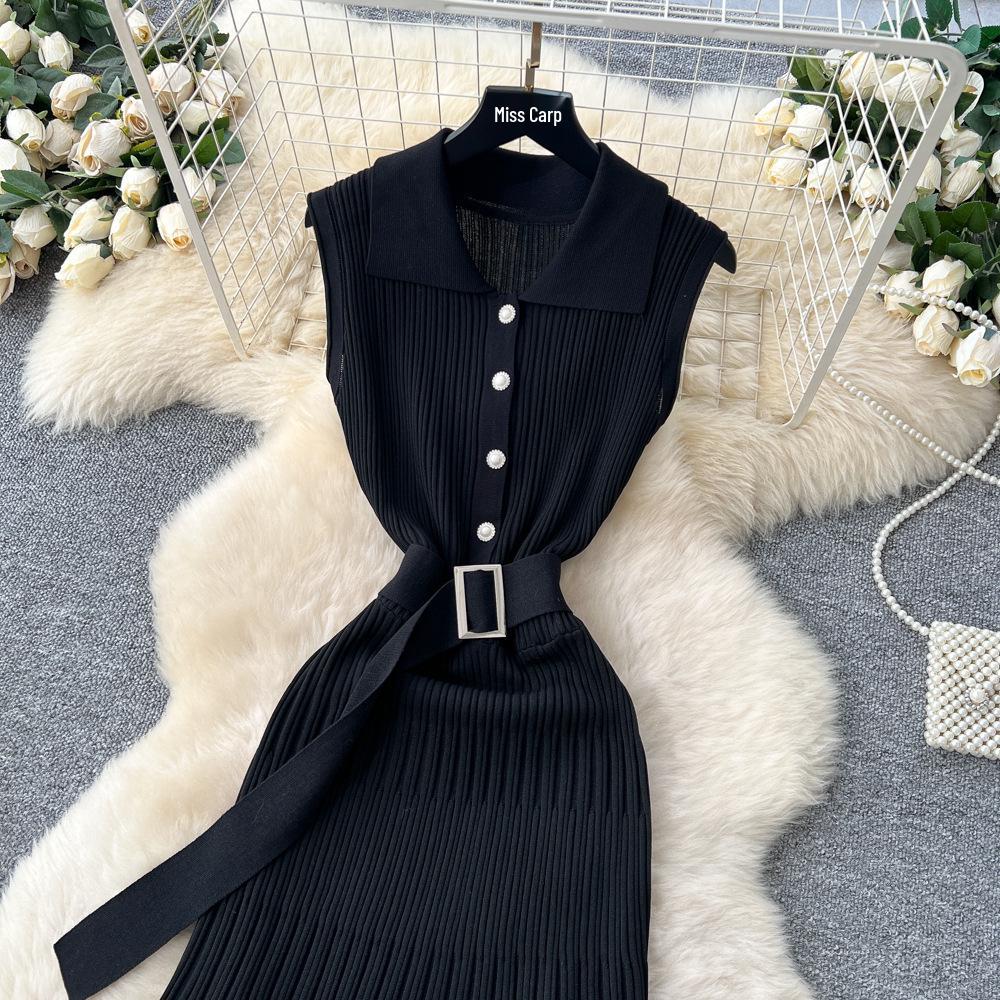 S2026 European & American Sleeveless Knit A-Line Dress: Slimming, Waist-Cinched, Stylish Summer Fashion