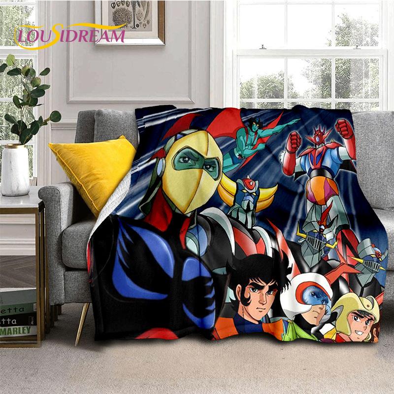 3D Cartoon UFO Robot Grendizer Anime Soft Blankets,Keep Warm Flannel Throw Blanket for Picnic Beds Sofa Home Bedroom Gifts Kids