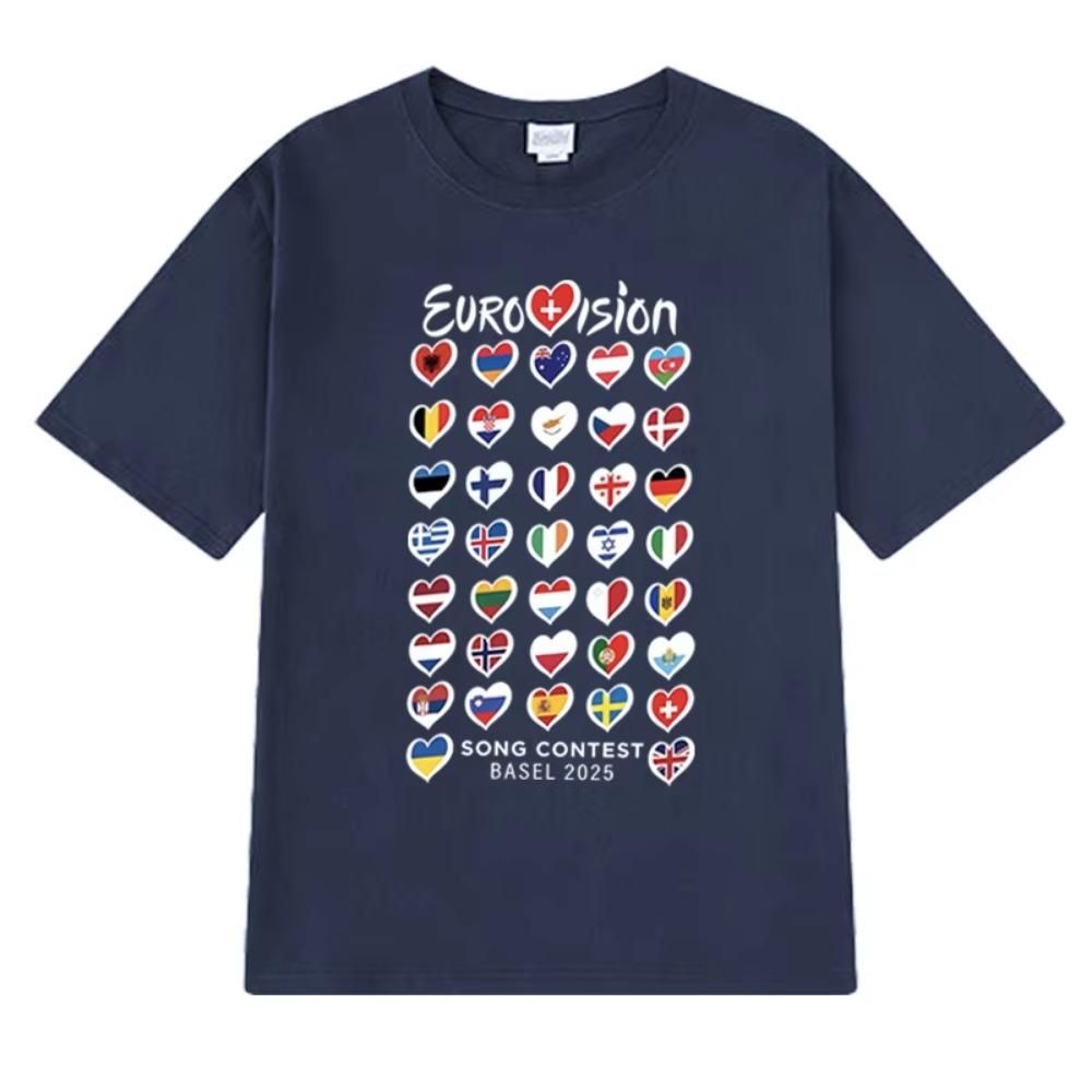 Summer Fashion Eurovision Song 2025 Flags printed T Shirt New Unisex Oversized short sleeve T-shirts Unisex 100%  clothing