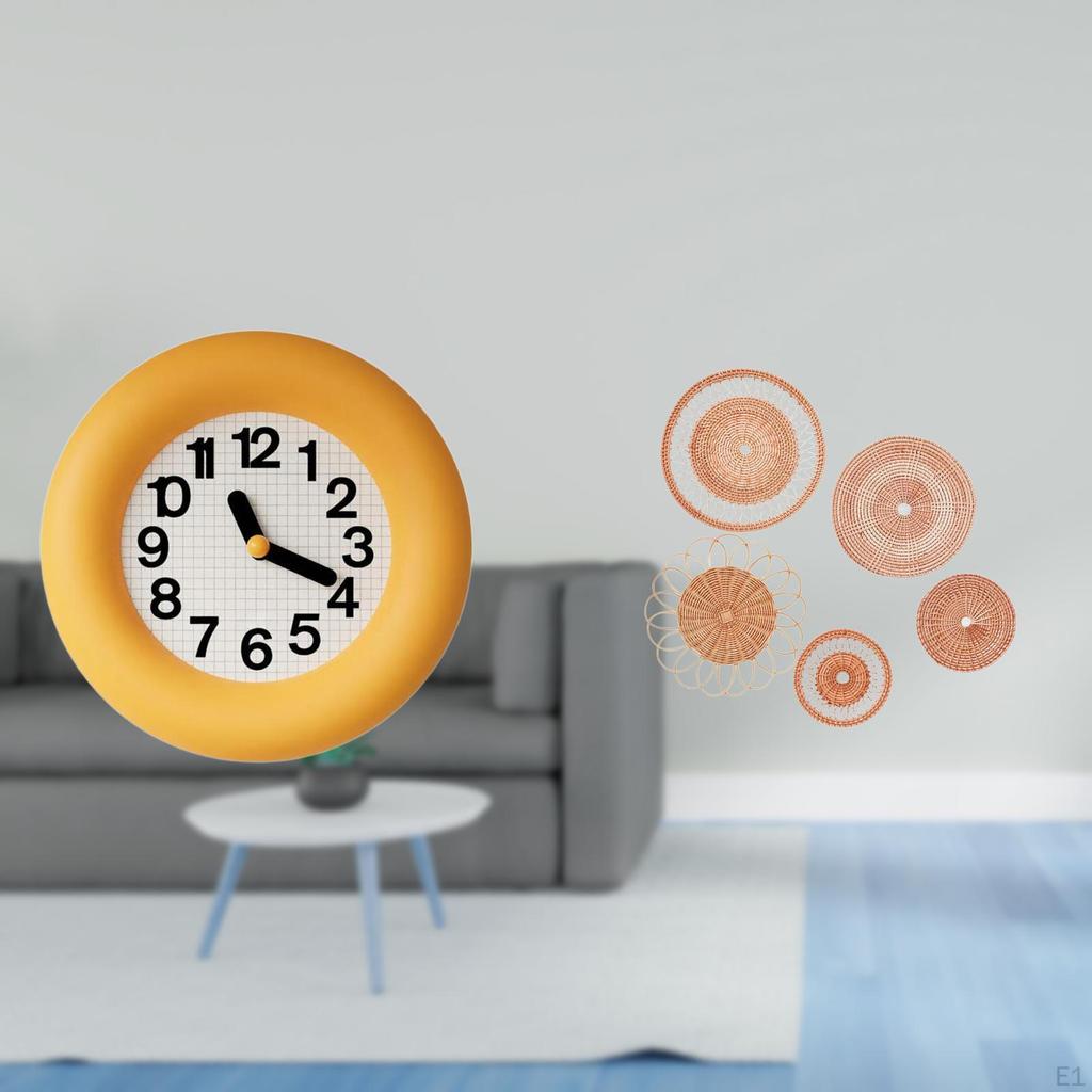 Contemporary Analog Wall Clock Silent Non Ticking Round Wood Hanging Decor Unique Rattan Woven Art