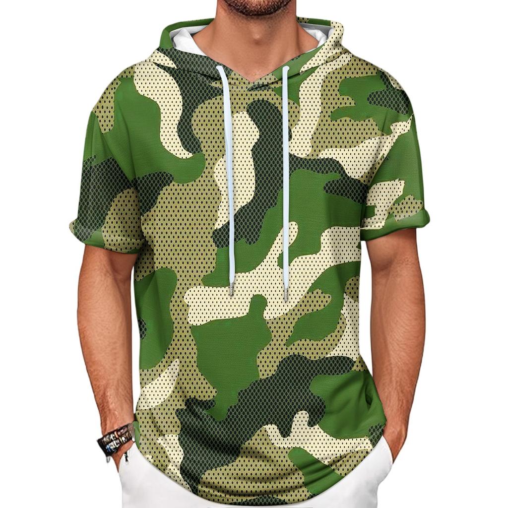 Gradient Print Men's Shirt Hooded Short-sleeved Hooded Spring And Summer Casual Daily Wear