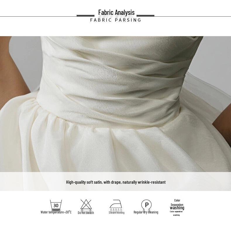 Petite Off-Shoulder White Satin Wedding Dress – Short, Simple French Style