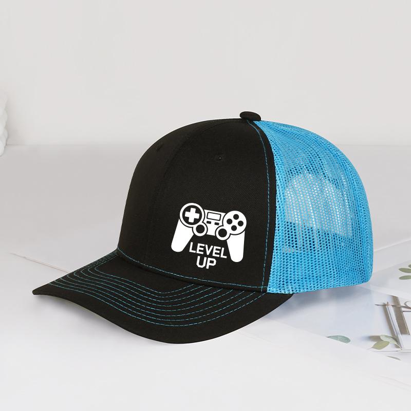 Gaming Controller LEVEL UP Printed Trucker Cap Comfortable Adjustable Snapback GamingInspired Chic Playful Style Unisex Per