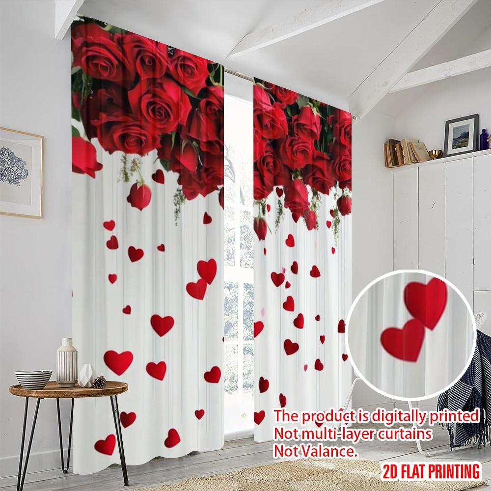 2pcs,2D plane printing Print Curtains Hearts and Roses Polyester Woven (without rod) All Seasons for Living Room, Bedroom & Home