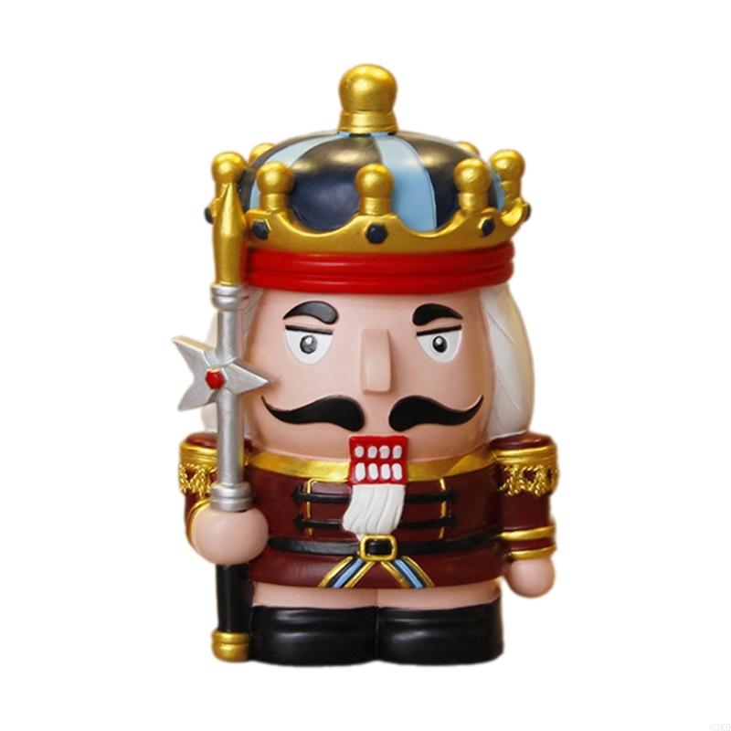 62KD Decorative Nutcrackers Figure Coin Banks Resins Christmas Figurine for Saving and Seasonal Cheer