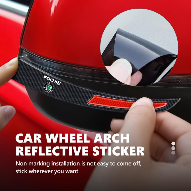 cycr3 For Skoda Carbon Fiber Car Wheel Eyebrow Fender Sticker Reflective Strips Warning Protector Strip Octavia Superb RAPID FABIA