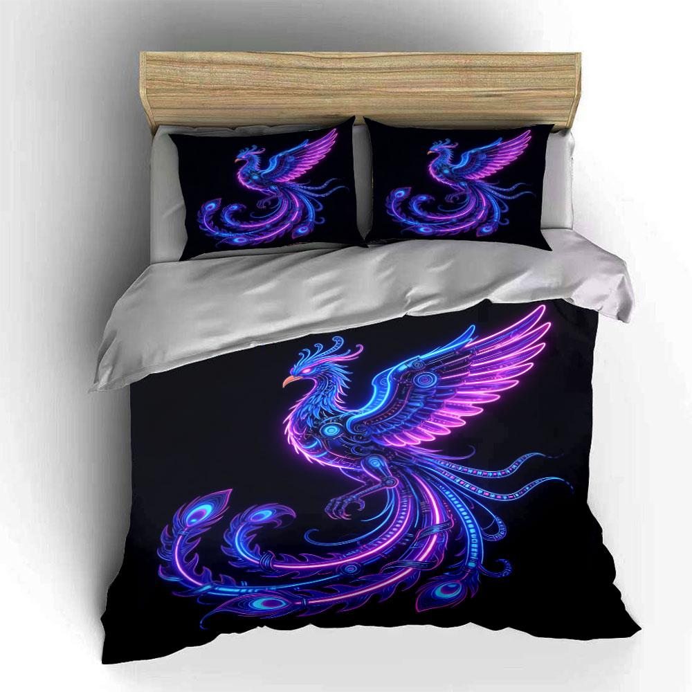 Neon Phoenix Art Set Soft Comfortable Duvet Cover Bedding Set Included 1*Duvet Cover & 2*Pillowcases, Gift