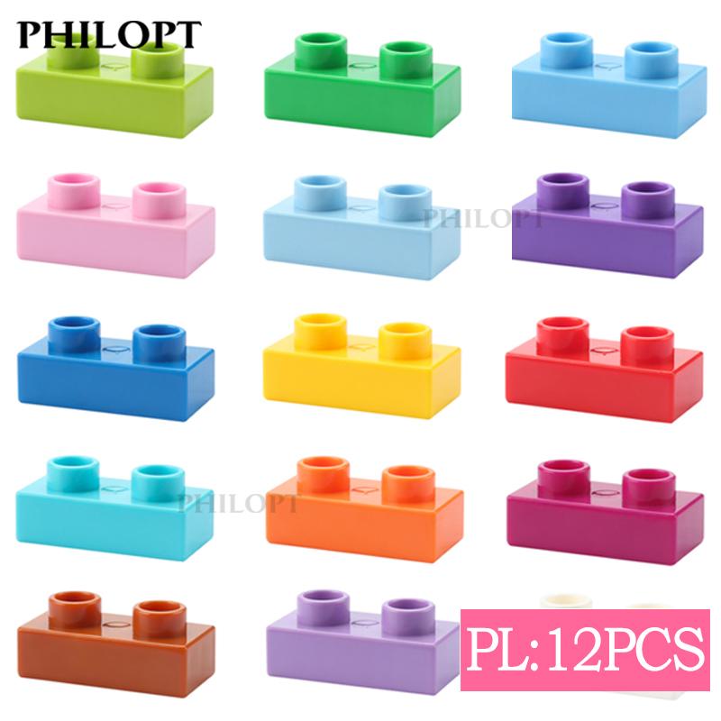 

12pcs DIY Large Building Block Bricks Thin 1X2 Bricks Big Size Assembled Accessories Bulk Part Enlighten Brick Children Toys