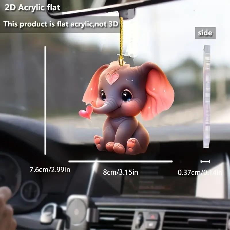 Acrylic Surface Flat Elephant Pendant With Love Heart Design For Car Interior