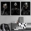 Modern Home Furnishing Black Skin Women Gold Makeup Shape Oil Painting Wall Art Poster Print Bedroom Living Room