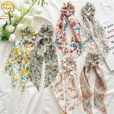 Chiffon Floral Knot Ponytail Scrunchie Headband for Women