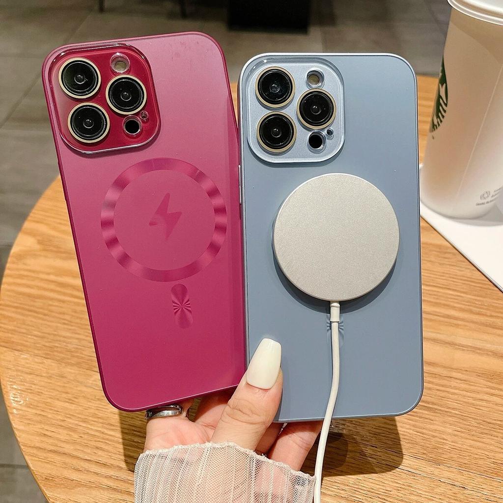 Luxusní jednobarevné matné magnetické zadní kryty pro iPhone 14 13 12 11 Pro Max Plus s ochrannou fólií na objektiv Magsafe pouzdro na telefon