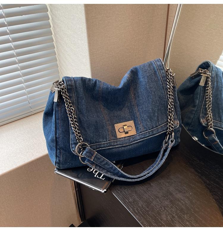Denim Bag Women's 2025 Summer New Fashion Chain Bag Large Capacity Tote Bag Shoulder Messenger Bag