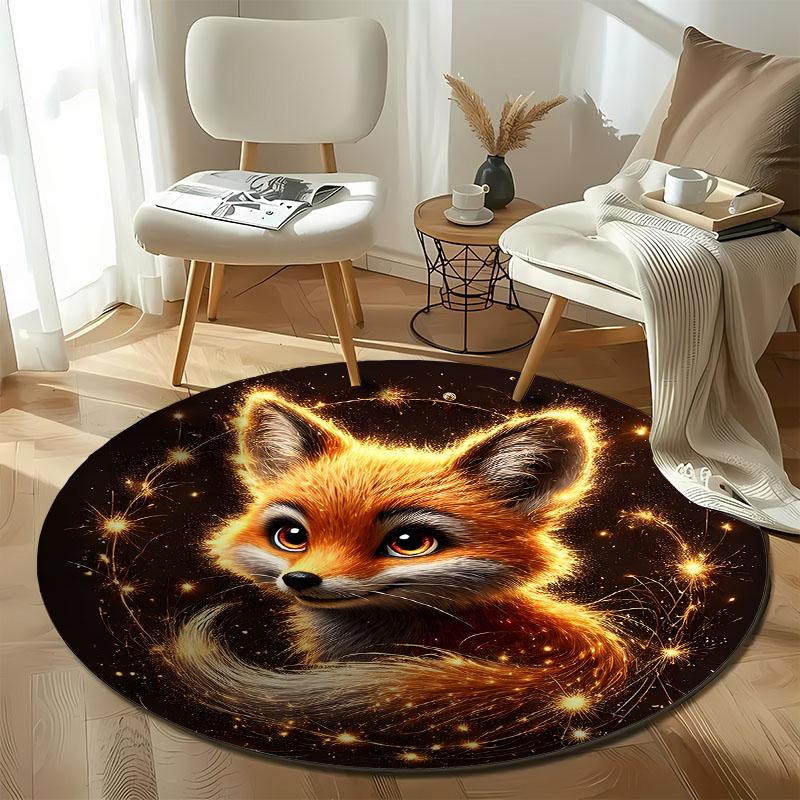 Free Shipping! Cozy Fox Design Carpet for Kids' Room Decor Round Carpet for Home Sofa Bedroom, Gift