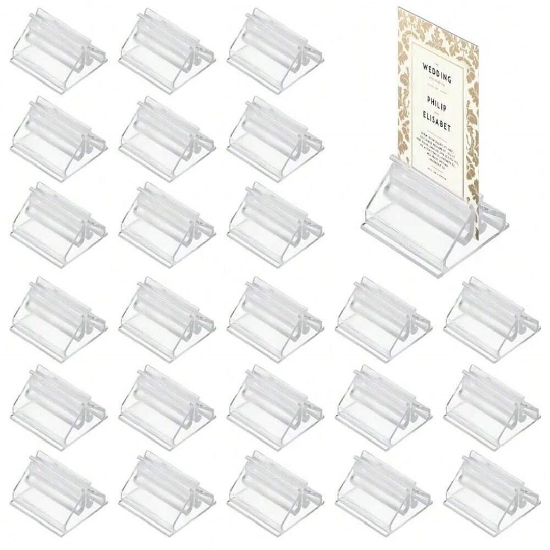 

24 PCS Plastis Place Card Holders Wedding Table Place Cards Holder Acrylic Table Sign Stands for Wedding Memos Pictures Display