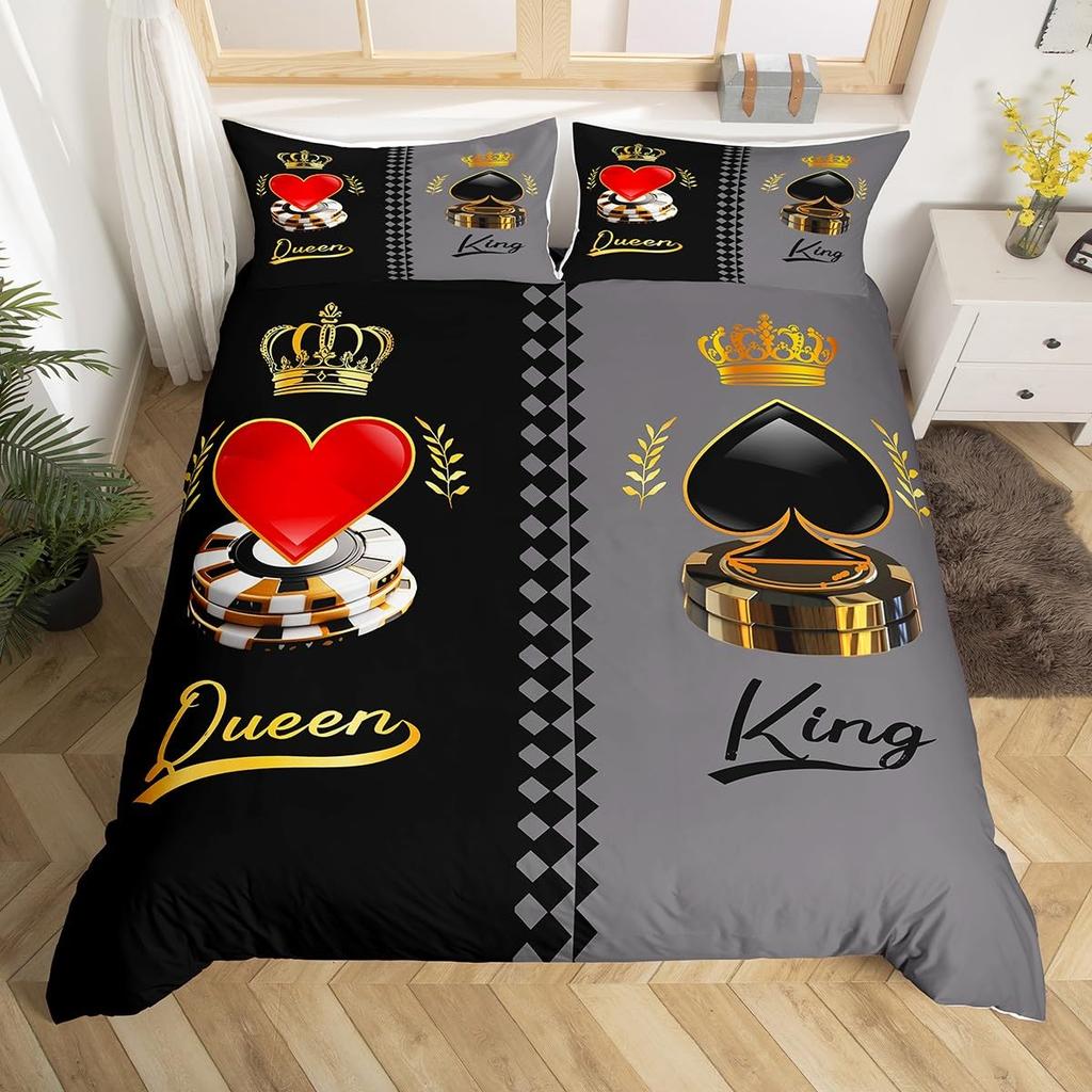 Comforter Valentine'S Day Couple King And Queen Crown Bedding Set For Husband Wife Red Black White His Hers Comforter
