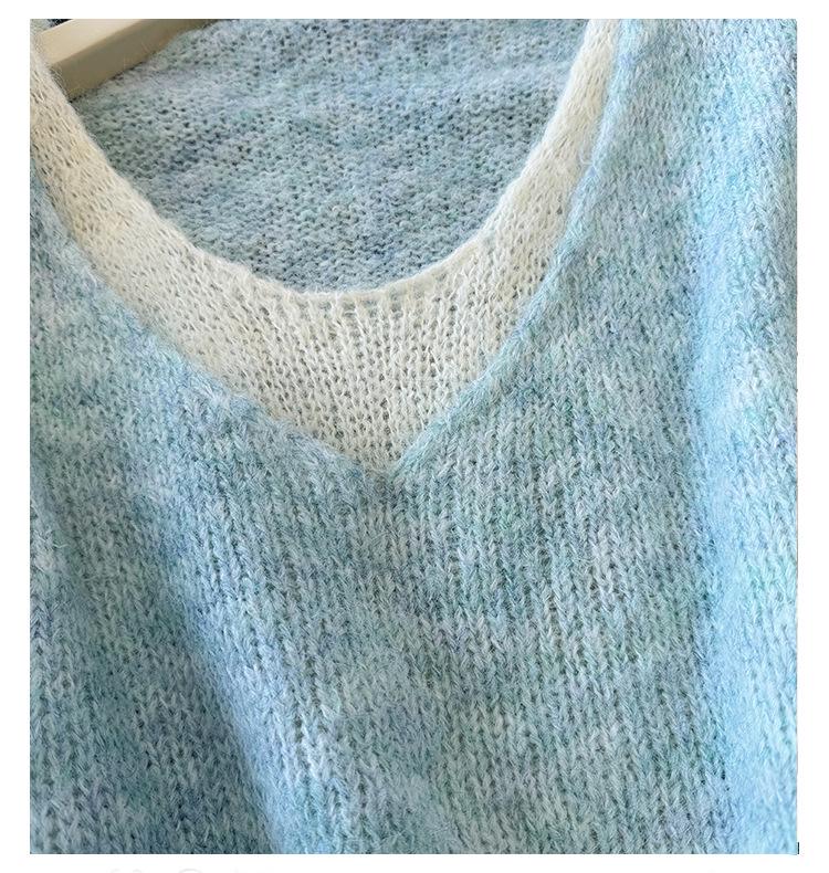 Color Block V-Neck Long Sleeve Knit Sweater - Women's Autumn/Winter Loose Fit Two-Piece Style Cardigan