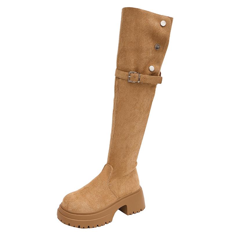 Bottes cuissardes pour femmes automne-hiver 2025 nouveau, les petites personnes gagnent en hauteur, et deux façons de porter des bottes Maillard pliées, bottes longues.