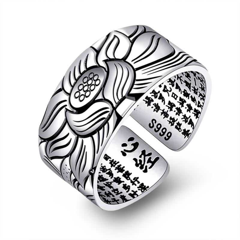 

Vintage Ring Amulet Buddha Lotus Buddhist Chinese Letter Opening Rings Men&Women Jewelry Buddhistic Heart Sutra Rings
