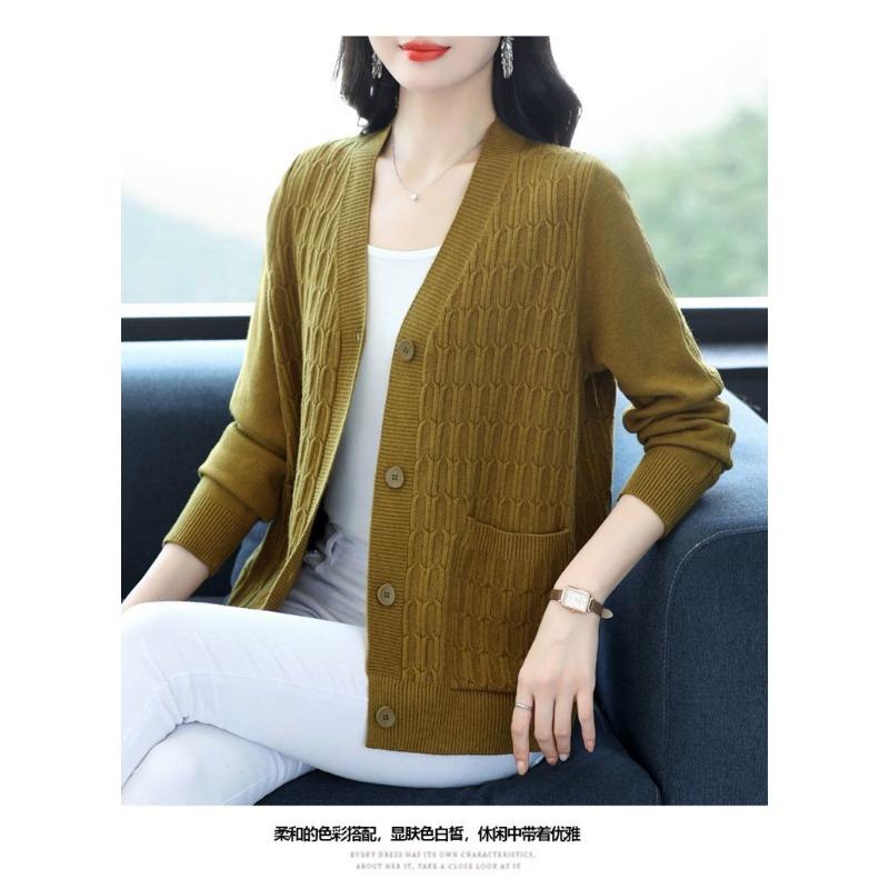 Women's Black V-Neck Knit Cardigan Button Front Long-Sleeve Loose Casual Blouse