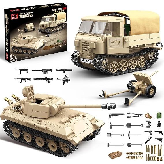 WW2 Panther Medium Tank & RSO Tractor Vehicle Building Blocks, Compatible with Lego Military Set, Great Army Gift for Kids and Teens Over 8 Years Old