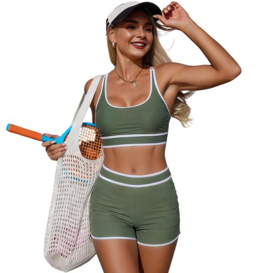 2Pcs/Set Women Swimsuit Set Racerback Tops Boxer Shorts Mid-Thigh Swimwear Water Sports Beach Pool Hot Spring Swimsuit