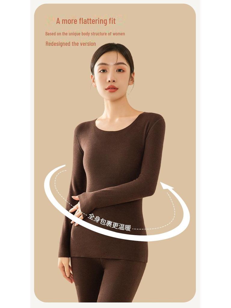 Women's Round Neck Velvet Bottoming Shirt - Winter Plush Seamless Innerwear, Thickened for Warmth