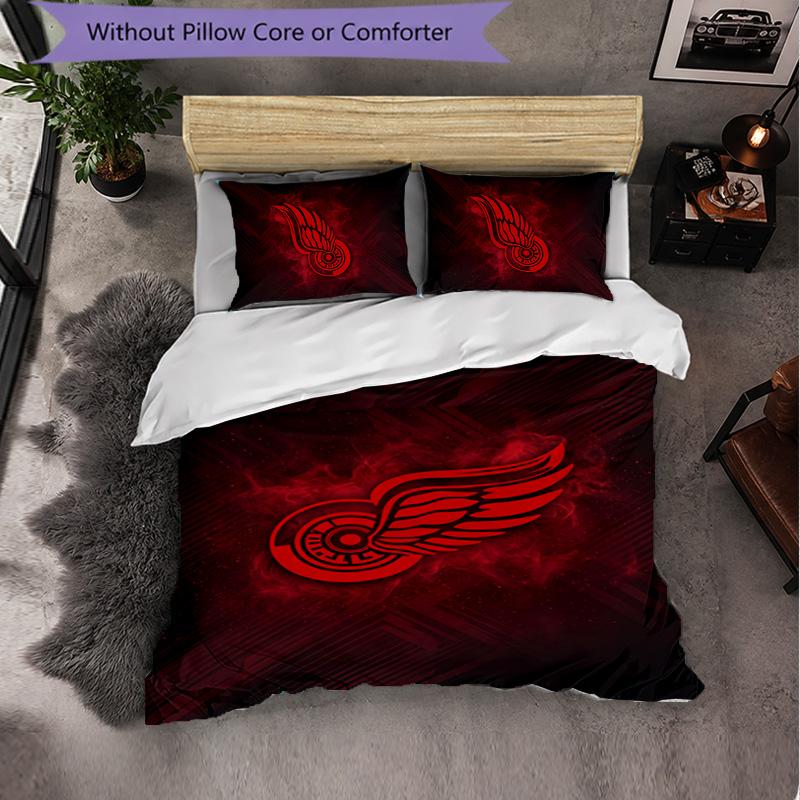 Set Biancheria da Letto in Microfibra con Motivo Detroit Red Wings 3 Pezzi Copripiumino Decorativo per Camera da Letto Uso Domestico