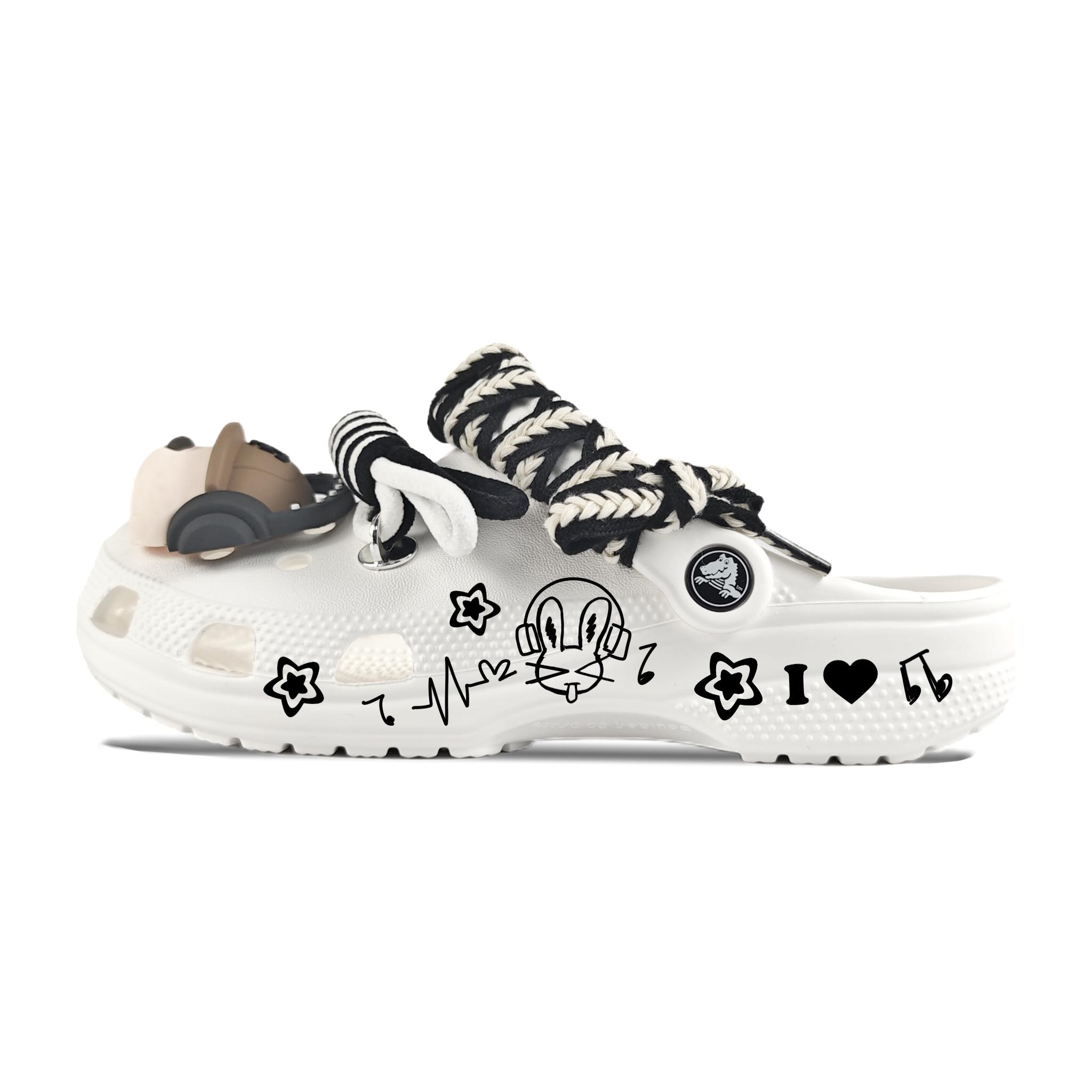 

Crocs Crush Clog EVA Headphones Rabbit Decorative Buckle Hand Painted Graffiti Casual Fashion Versatile Hole Shoes Unisex White 43-44 белый