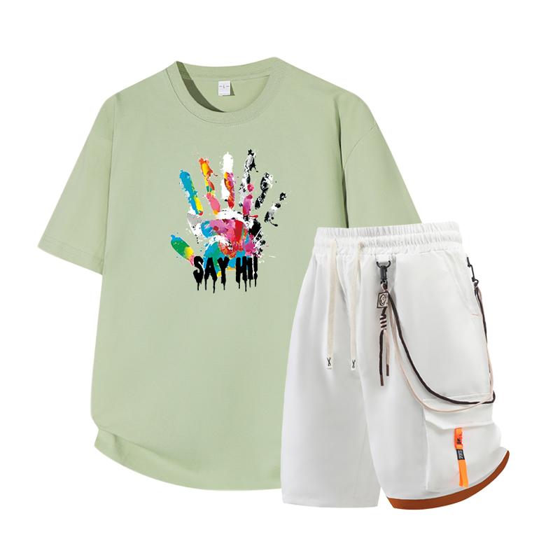 Dmo Men's Short Sleeved Set Summer Short Sleeved Slim Fit Upper Garment Men's Two-piece Set