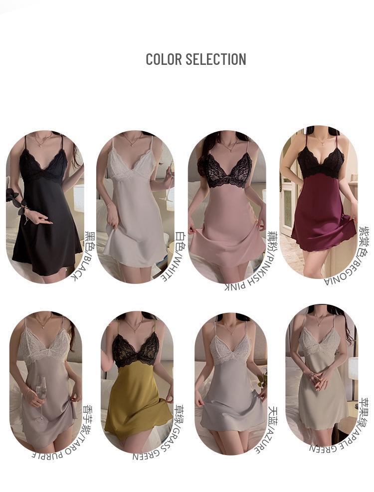 Elegant Lace Backless Plus Size Nightgown with Push-Up Bra and Camisole Set