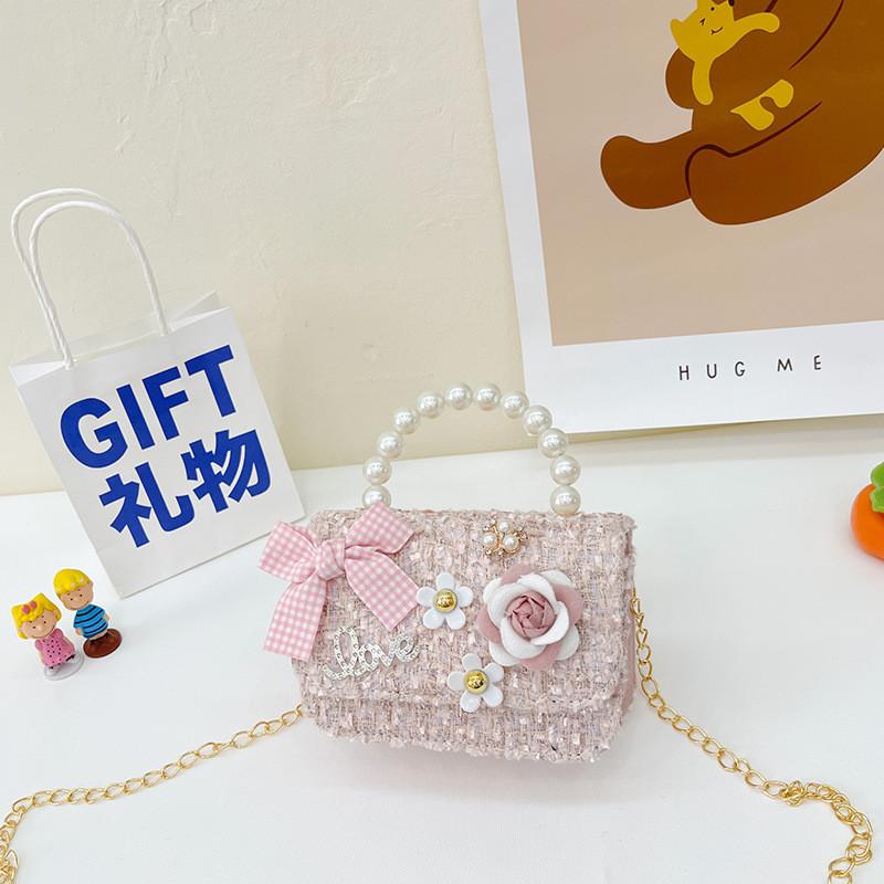 Borsa da ragazza elegante in cotone con decorazioni di perle artificiali per l'uso quotidiano