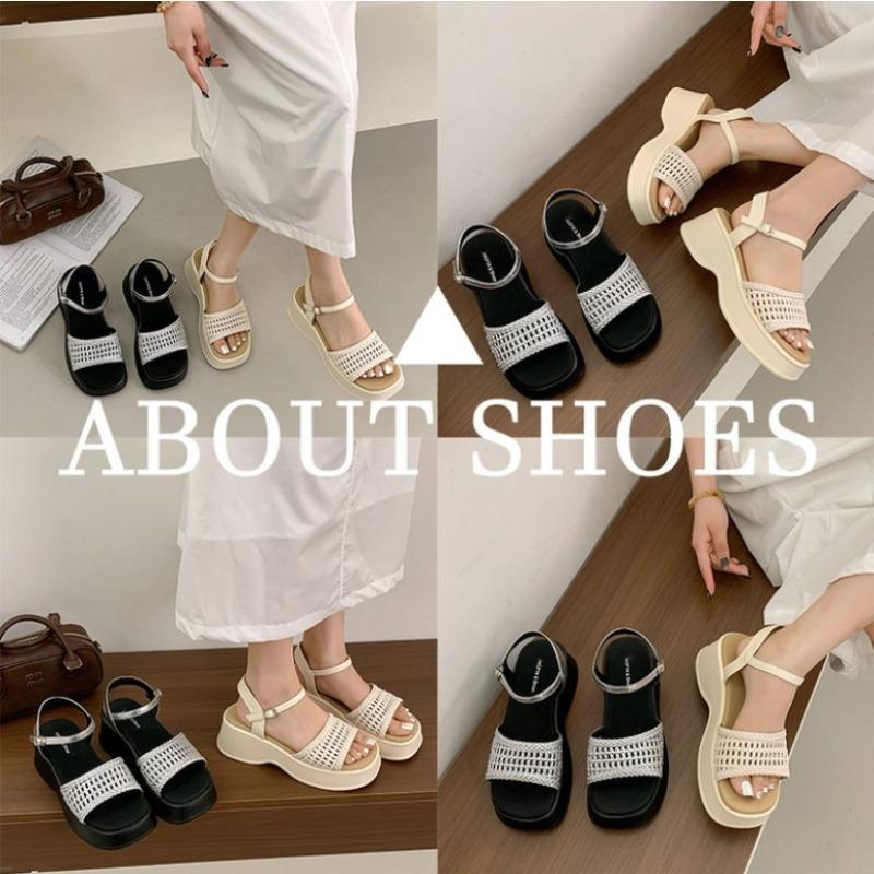 Leather Retro High Heels Sandals  Shoes Buckle Strap 2025 New Spring Summer Wedges Lady Platform Sandals