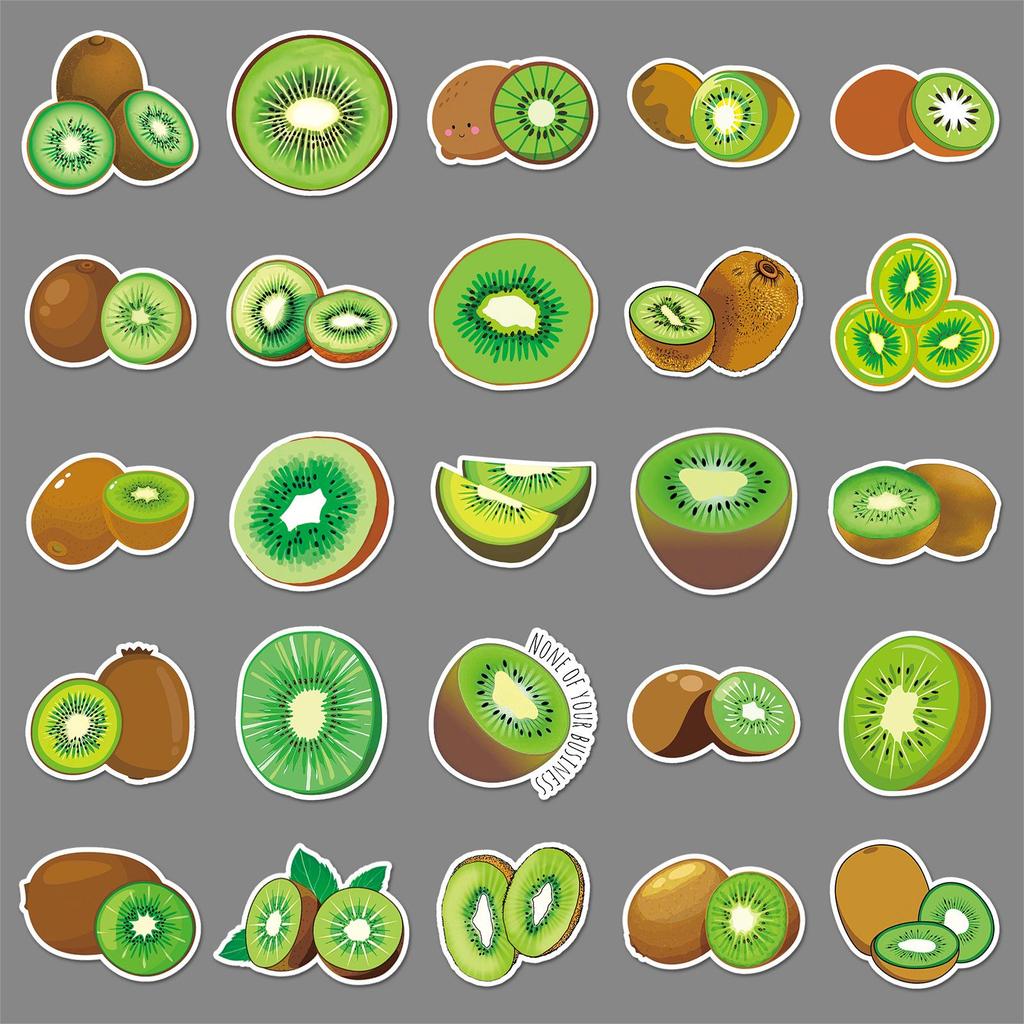 50 Kiwi Cartoon Fruit Waterproof Stickers for Phone Cases, Journals, and Luggage