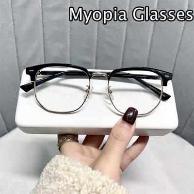Square Half Frame Glasses Unisex Women Men Myopia Eyewear Prescription Optical Diopter 0 To -4 0