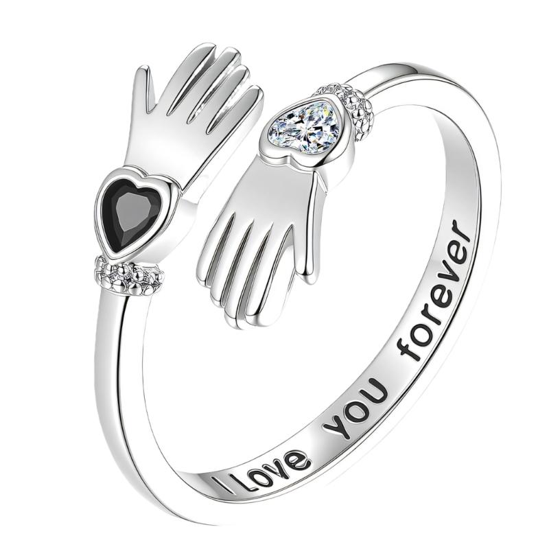 Elegant Love Embrace Hands Rings Stylish Zircon Stone Open Adjustable Designs For Couples