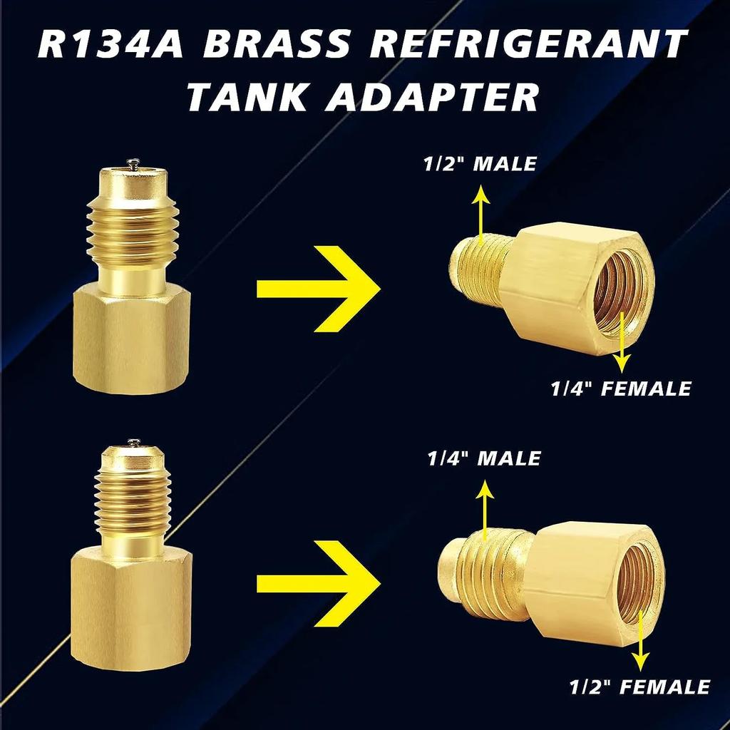 4PCS R134A Brass Refrigerant Tank Adapter To R12 Fitting Adapter 1/2" Female X 1/4" Flare Male Adaptor Valve Core Adapter