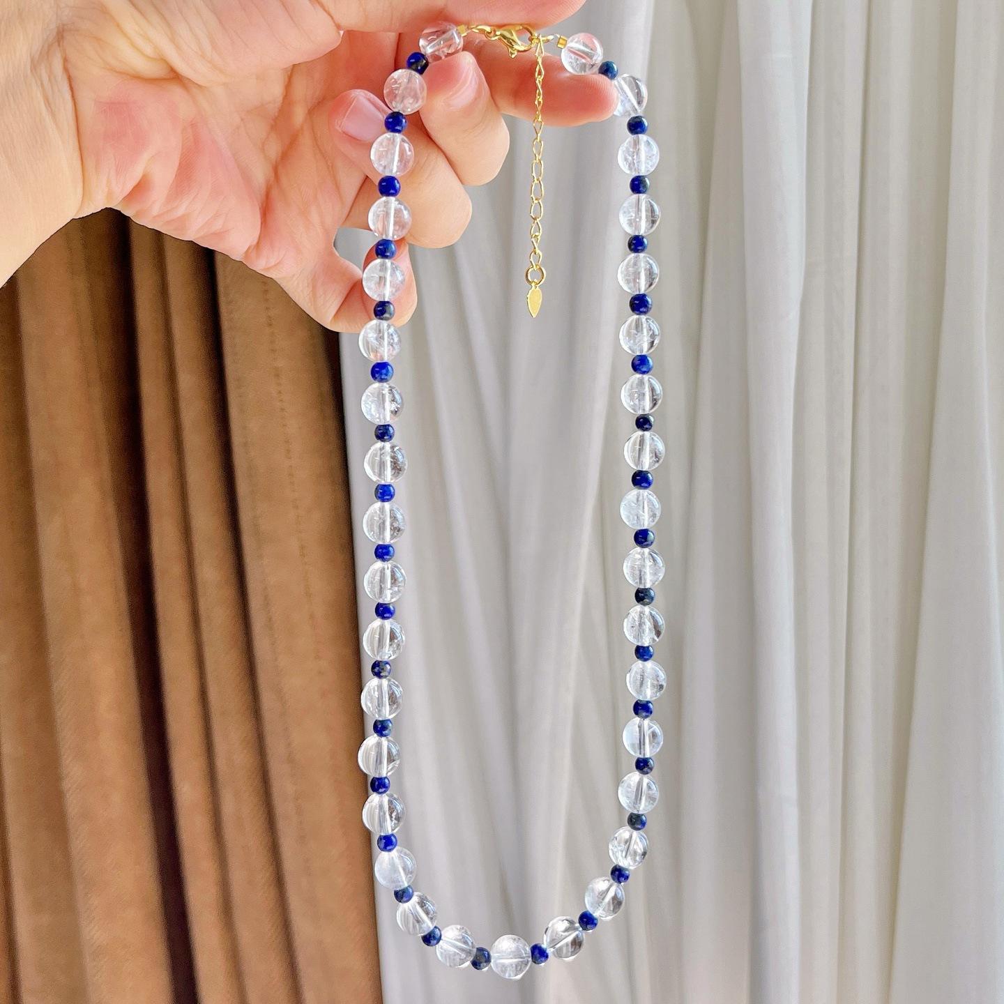 Natural Lapis Lazuli White Crystal Design Necklace Collarbone Chain