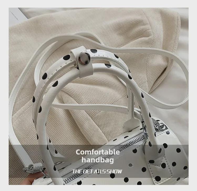 2024 Polka Dot Boston Patent Leather Shoulder & Crossbody Bag for Women