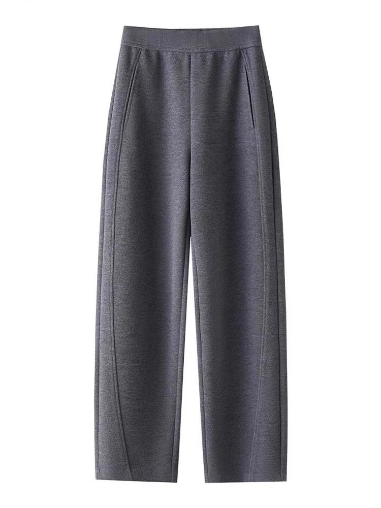 Women's Cotton Cashmere Wide-Leg Pants - Autumn Winter Slimming Fit, Relaxed Casual Style