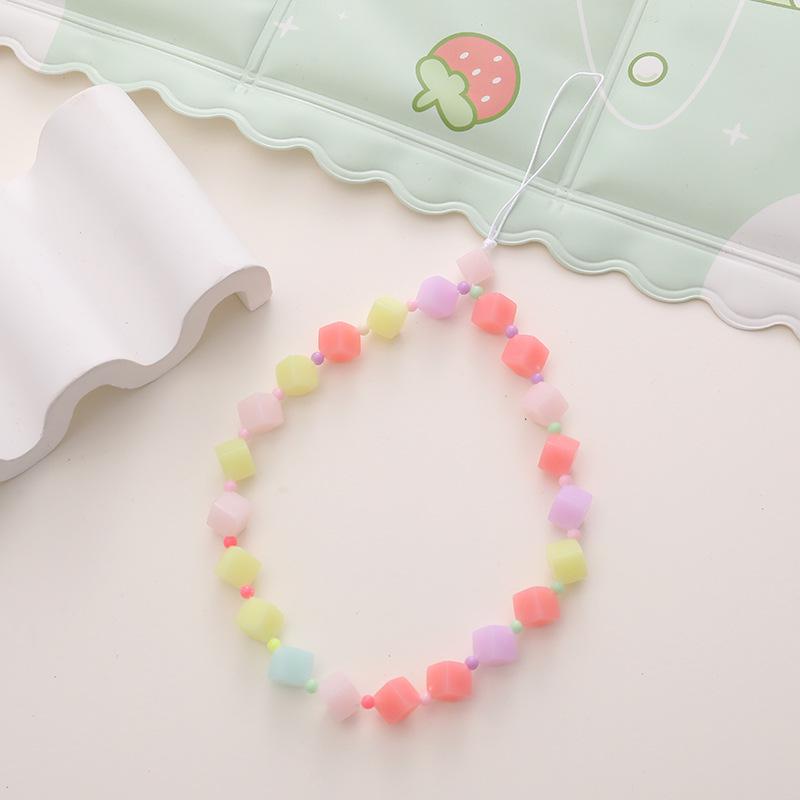 Colorful Bear Cartoon Phone Case Lanyard with Square Plaid Electroplating