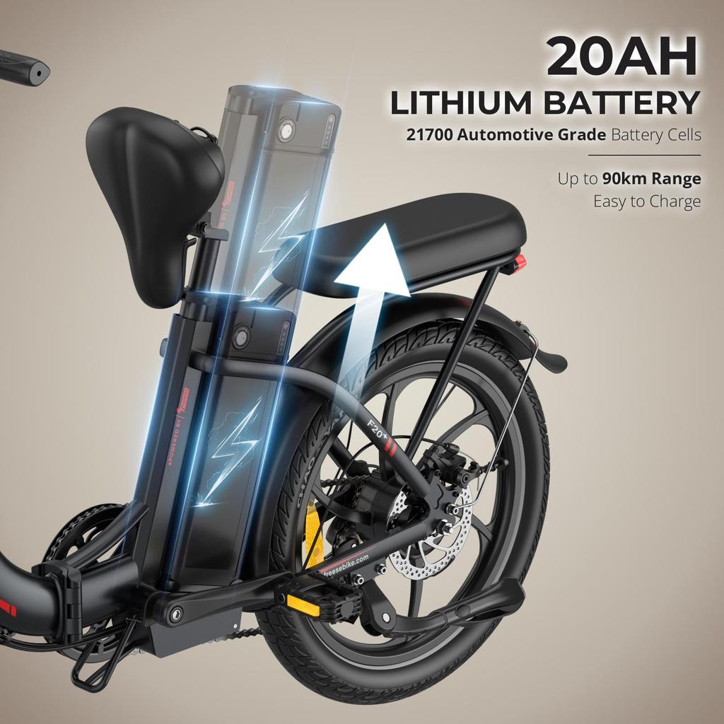 FAFREES F20+ Folding Electric Bike 250W Motor 36V 20Ah Battery 20*3.0 inch Fat Tires 25km/h Max Speed 90km Max Range Shimano 7-speed