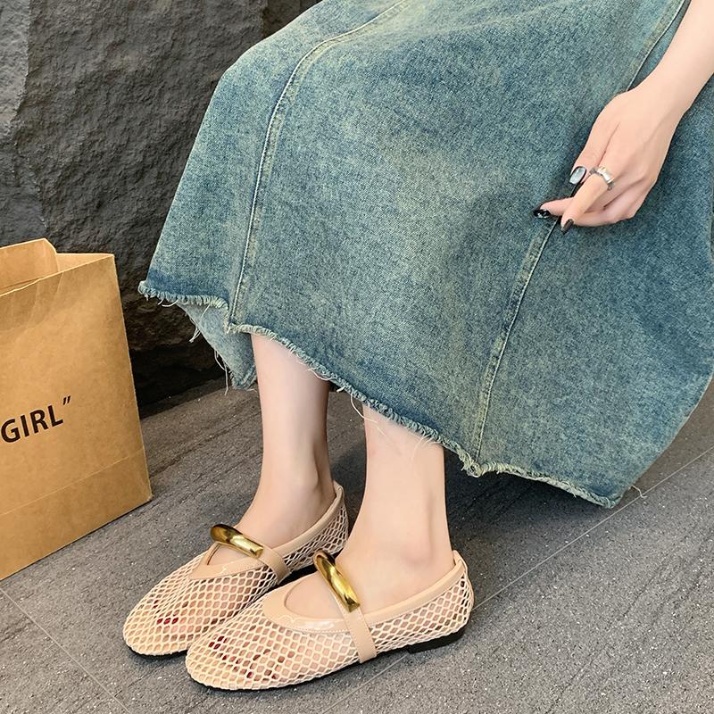 Fashion 2025 New Mesh Women's Flats Outdoor Breathable Soft Bottom Slip on Metal Decoration Flats Plus Size Casual Daily Walking Shoes