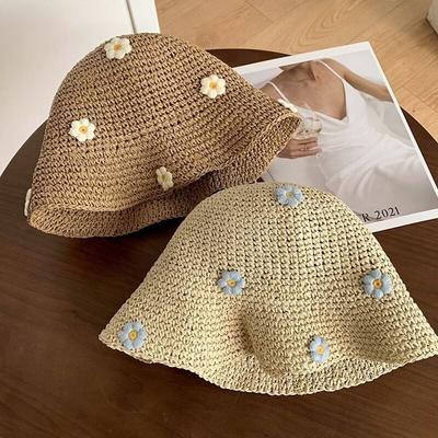 Handmade Weave Flower Flat Hat Panama Cap UV Protection Sun Hat Straw Hat Sun Protection Sun Cap