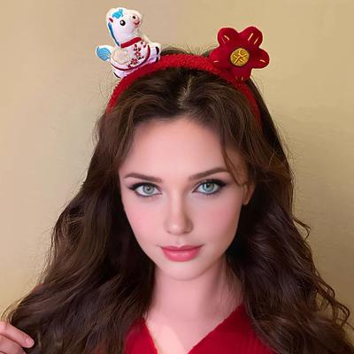 2026 Year of Horse Headband Plush Soft Comfortable Bright Red Hair Hoop 2026 Zodiac Hair Accessory Festive Joyful Decoration