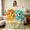 Soft Flannel Blanket with Cute Puppy Bow Print All Season Warm Throw Blanket for Sofa Couch Bedroom Living Room Office Cozy Fuzzy Plush Decorative Bla