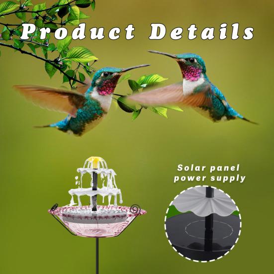 Yousheng Solar Bird Bath Fountain, 3-Tier Cascading Fountain Hanging Bird Bath, Solar Powered Outdoor Hummingbird Bath Fountain, for Garden Backyard
